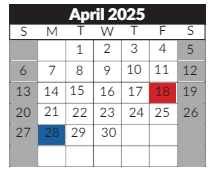 District School Academic Calendar for Sheldon Child Development for April 2025