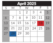 District School Academic Calendar for Ross Elementary for April 2025