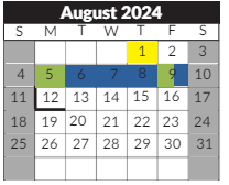 District School Academic Calendar for Sheldon Child Development for August 2024