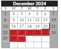 District School Academic Calendar for Hope Street Academy Charter Middle for December 2024