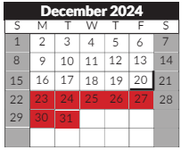 District School Academic Calendar for Sheldon Child Development for December 2024