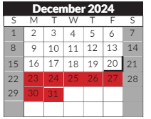 District School Academic Calendar for Topeka High for December 2024