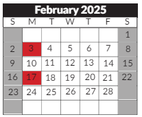 District School Academic Calendar for Sheldon Child Development for February 2025