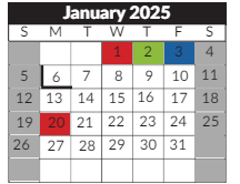 District School Academic Calendar for Sheldon Child Development for January 2025