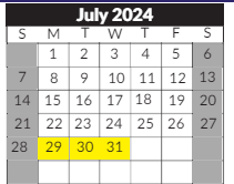 District School Academic Calendar for Sheldon Child Development for July 2024