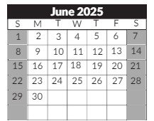District School Academic Calendar for Robinson Middle School for June 2025