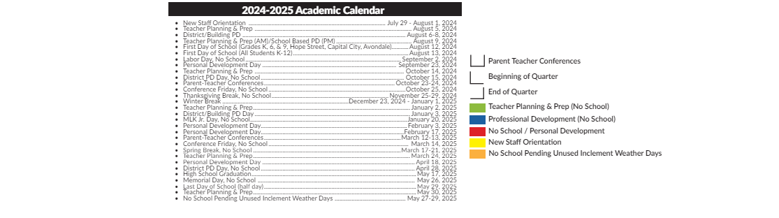 District School Academic Calendar Key for Williams Science And Fine Arts Magnet School