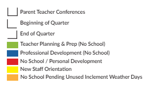District School Academic Calendar Legend for Sheldon Child Development