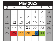 District School Academic Calendar for Sheldon Child Development for May 2025