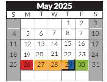 District School Academic Calendar for Robinson Middle School for May 2025