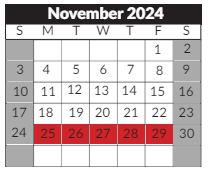 District School Academic Calendar for Williams Science And Fine Arts Magnet School for November 2024