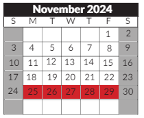 District School Academic Calendar for Sheldon Child Development for November 2024