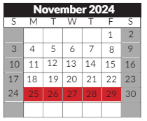 District School Academic Calendar for Robinson Middle School for November 2024