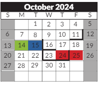 District School Academic Calendar for Sheldon Child Development for October 2024