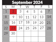 District School Academic Calendar for Sheldon Child Development for September 2024