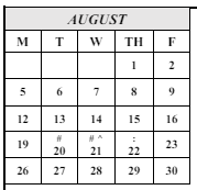 District School Academic Calendar for Hull (J. H.) Middle for August 2024