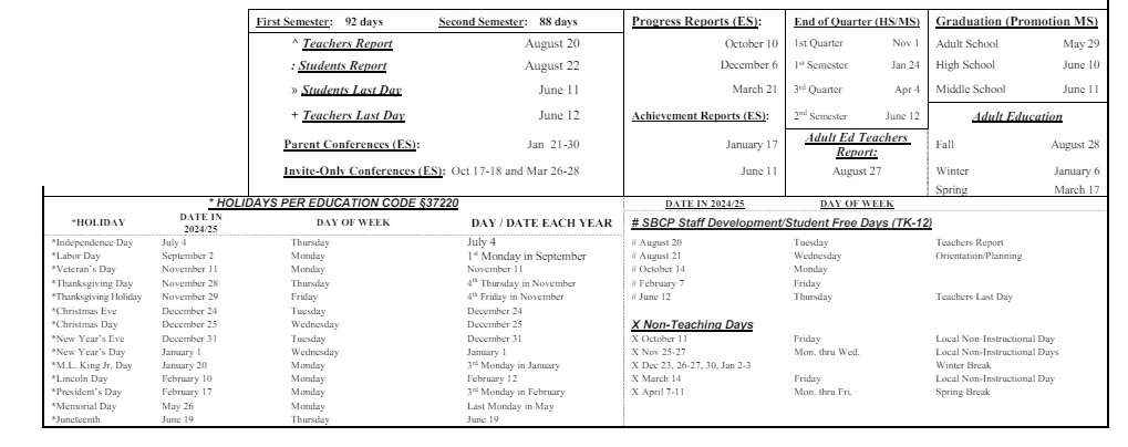 District School Academic Calendar Key for Yukon Elementary