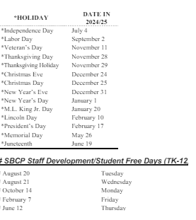 District School Academic Calendar Legend for Seaside Elementary