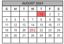 District School Academic Calendar for John E Wright Elementary School for August 2024
