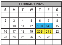 District School Academic Calendar for John E Wright Elementary School for February 2025