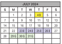 District School Academic Calendar for John E Wright Elementary School for July 2024