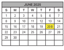 District School Academic Calendar for Mansfeld Middle School for June 2025