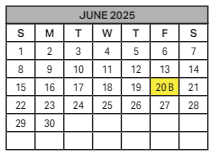 District School Academic Calendar for John E Wright Elementary School for June 2025