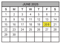 District School Academic Calendar for Dunham Elementary School for June 2025