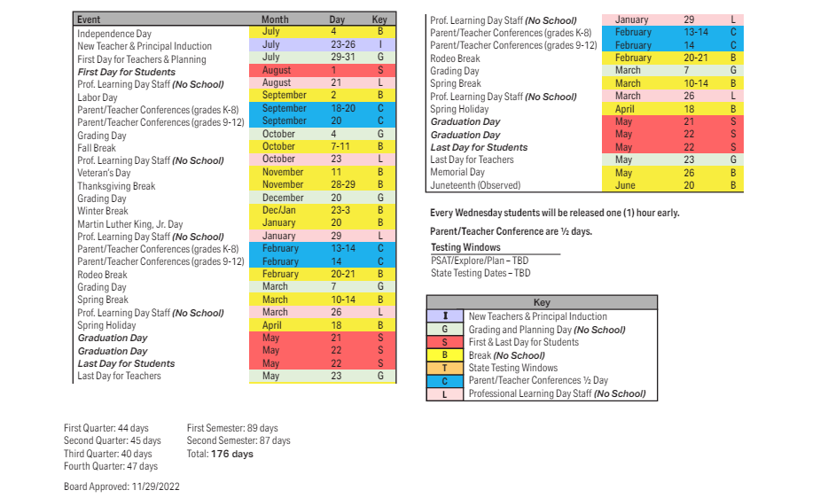 District School Academic Calendar Key for Tolson Elementary School