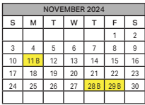 District School Academic Calendar for Vesey Elementary School for November 2024