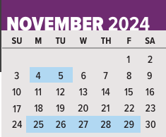 District School Academic Calendar for Mcclure Elementary School for November 2024
