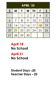 District School Academic Calendar for Roosevelt Middle Sch for April 2025
