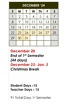 District School Academic Calendar for Roosevelt Middle Sch for December 2024
