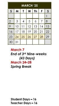 District School Academic Calendar for Roosevelt Middle Sch for March 2025