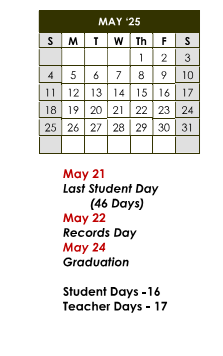 District School Academic Calendar for Roosevelt Middle Sch for May 2025
