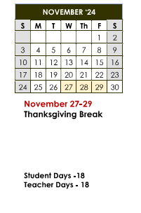 District School Academic Calendar for Roosevelt Middle Sch for November 2024