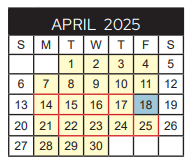 District School Academic Calendar for Caldwell Elementary Arts Academy for April 2025