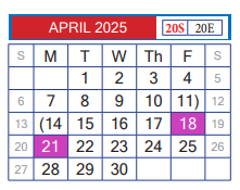 District School Academic Calendar for United Step Academy for April 2025