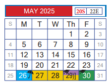 District School Academic Calendar for Juvenille Justice Alternative Prog for May 2025