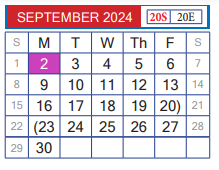 District School Academic Calendar for Nye Elementary for September 2024