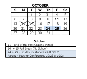 District School Academic Calendar for Flint Lake Elementary Sch for October 2024