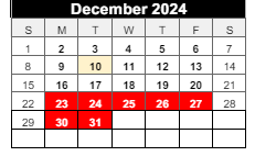 District School Academic Calendar for Walnut Grove Elementary for December 2024