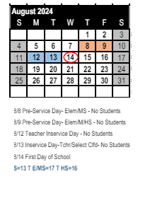 District School Academic Calendar for Elmhurst Elementary for August 2024