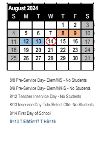 District School Academic Calendar for Ventura Unified Community Day Middle for August 2024