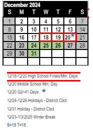 District School Academic Calendar for Foothill Technology High for December 2024