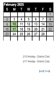 District School Academic Calendar for Sunset Elementary for February 2025