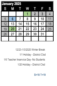 District School Academic Calendar for De Anza Middle for January 2025