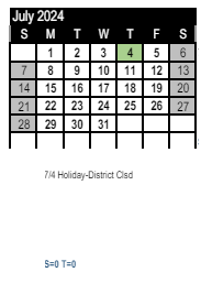 District School Academic Calendar for Pierpont Elementary for July 2024