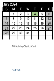 District School Academic Calendar for Juanamaria Elementary for July 2024