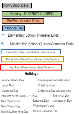 District School Academic Calendar Legend for Elmhurst Elementary